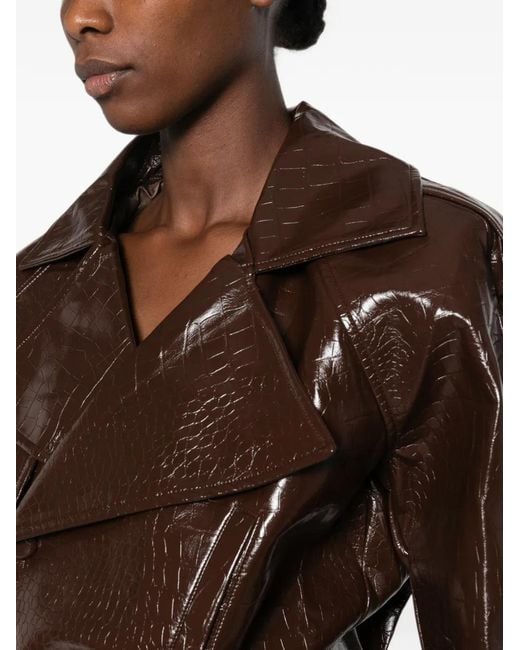 Twentyfourhaitch Brown New Bulut Croc-Effect Biker Jacket