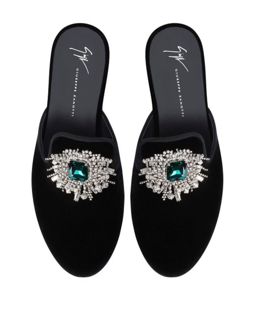 Giuseppe Zanotti Black Euphemiee Crystal-embellished Velvet Slippers for men