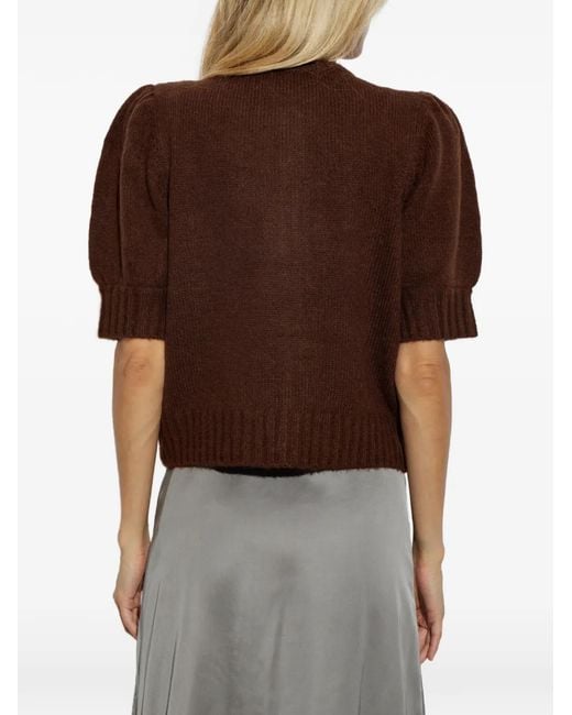Munthe Brown Vocca Crystal-Embellished Puff-Sleeve Cardigan