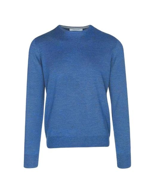 Gran Sasso Blue Fine-Knit Crew-Neck Sweater for men