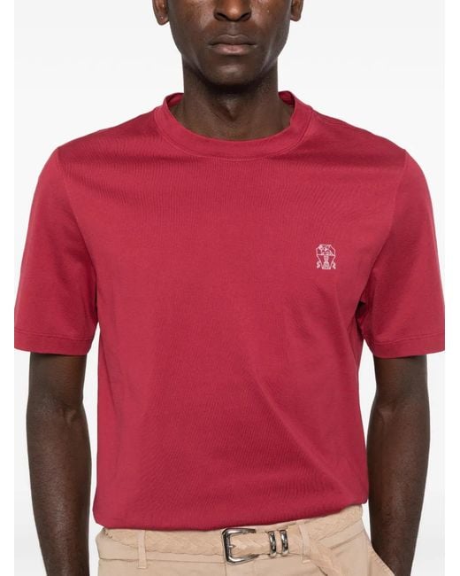 Brunello Cucinelli Red Logo Cotton T-Shirt for men
