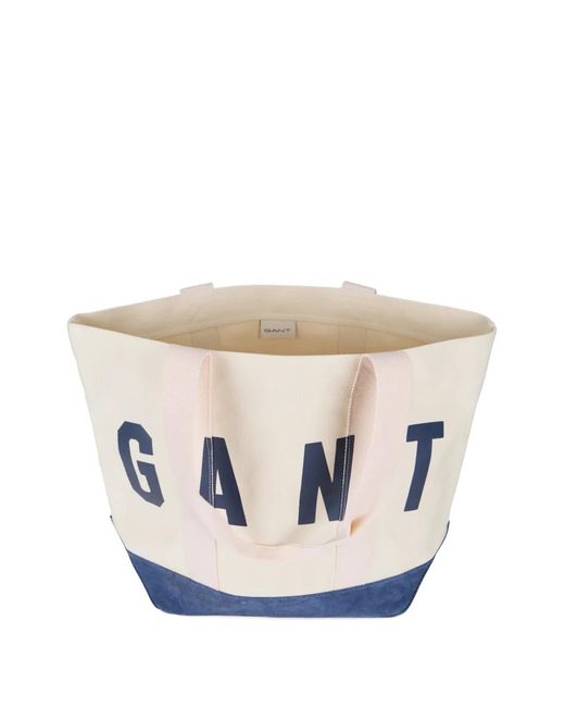 Gant White Logo-Print Panelled Tote Bag for men