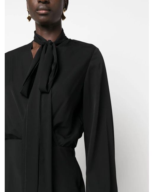 Sportmax Black Attached-Scarf Silk-Blend Midi Dress