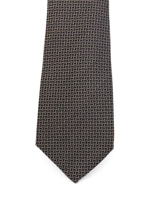 Canali White Geometric-Pattern Silk-Blend Tie for men
