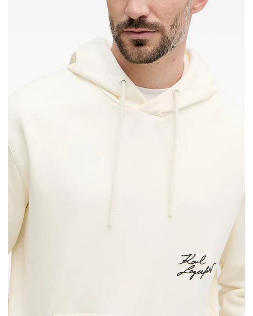 Karl Lagerfeld White Graphic-Print Logo-Embroidered Hoodie for men