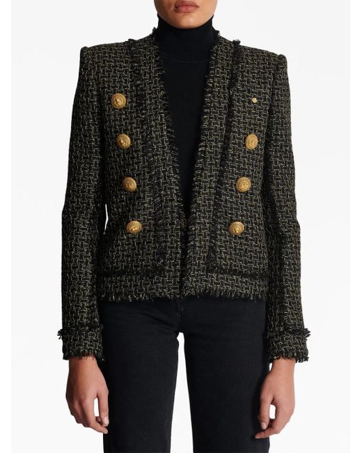 Balmain Black Button-embellished Metallic Tweed Jacket