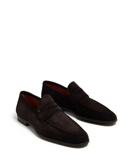 Magnanni Shoes Black Diezma Suede Penny Loafers for men