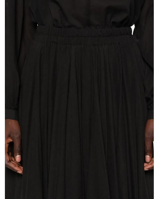 PHILIA LOFT Black Pleated Elasticated-Waist Midi Skirt