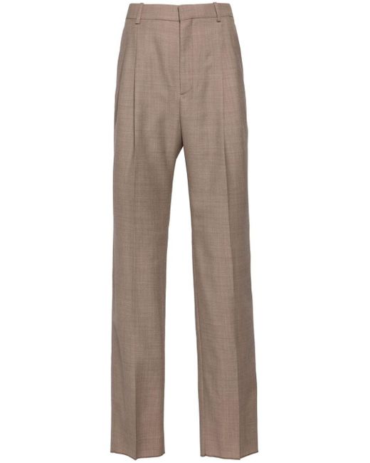 Saint Laurent Natural Pleated Wool Tailored Trousers
