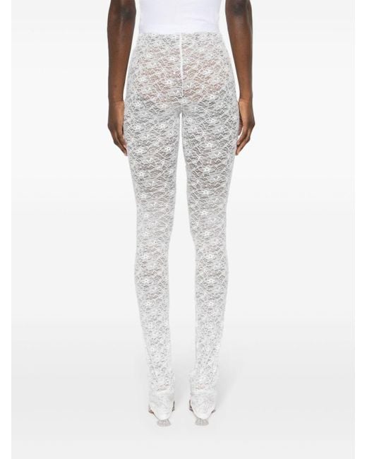 Alessandra Rich Floral-lace Semi-sheer leggings in White
