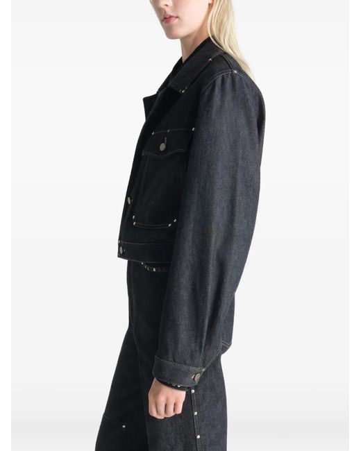 Lemaire Black Studded Cropped Denim Jacket