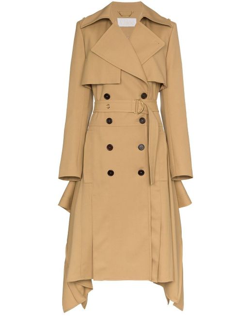 Chloé Brown Asymmetric Hem Belted Wool Trench Coat