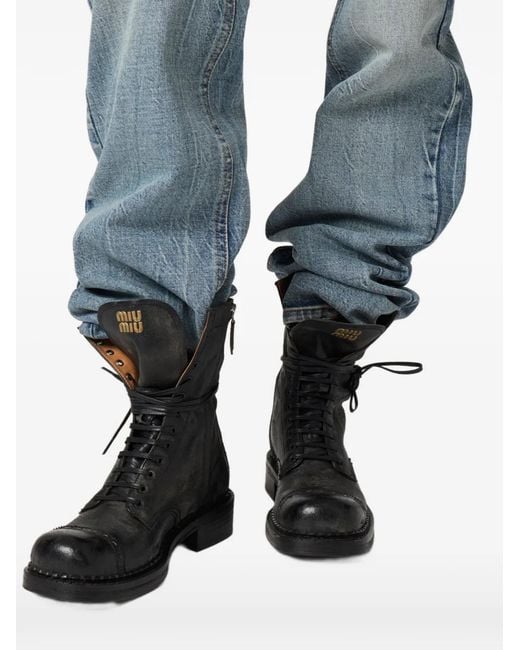 Miu Miu Blue Logo-Embroidered Jeans