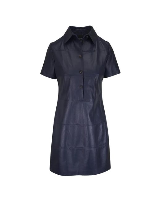 Kiton Blue Collared Panelled Mini Dress