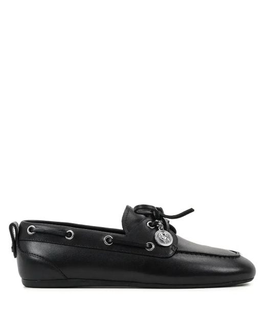 Karl Lagerfeld Black Lace-Up Leather Boat Shoes