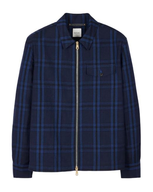 Paul Smith Blue Checked-Pattern Zip-Front Shirt Jacket for men
