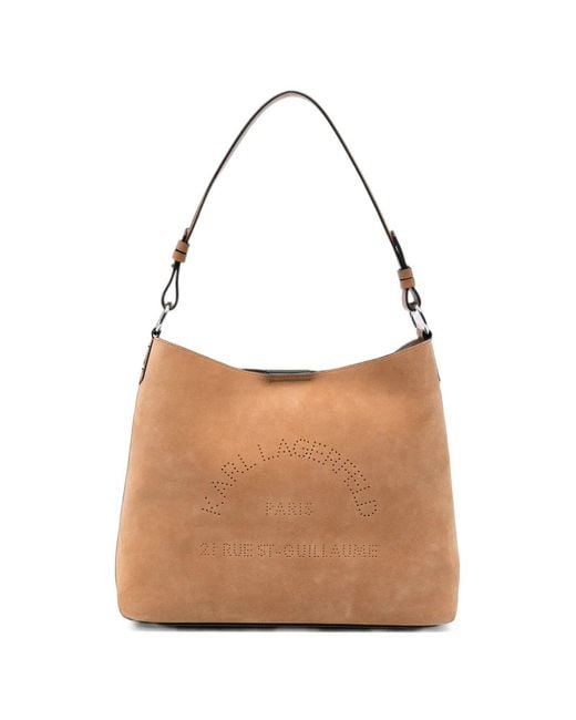 Karl Lagerfeld Brown Perforated-Logo Shoulder Bag