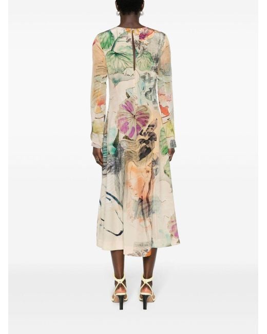 Paul Smith Natural Watercolour-print Silk Midi Dress