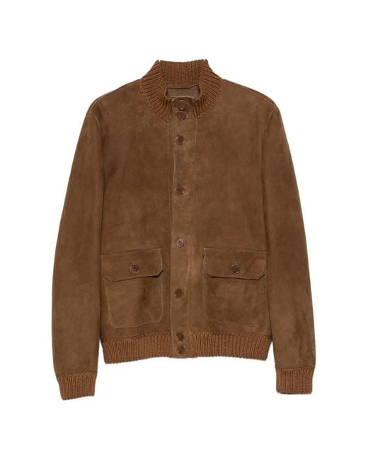 Salvatore Santoro Brown Ribbed-Trim Suede Jacket for men