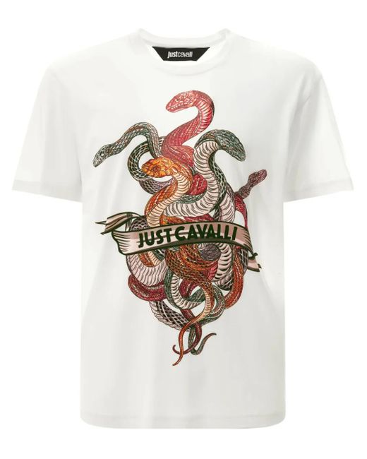 Just Cavalli White Printed T-Shirt for men