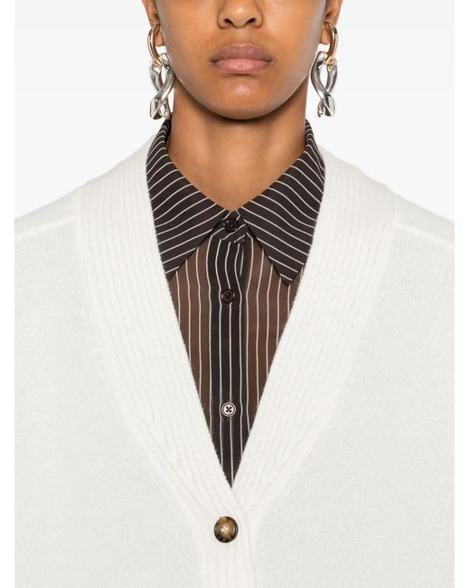 Loulou de Saison White Button-Fastening Ribbed Cardigan