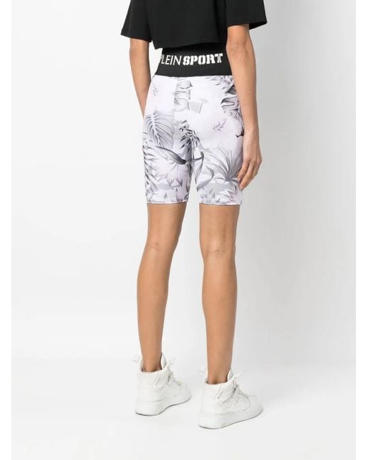 Philipp Plein Black Logo-Waistband Floral-Print Shorts