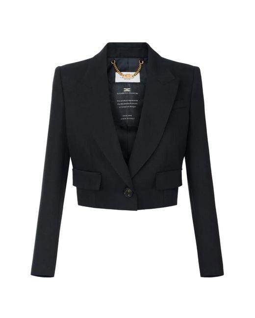 Elisabetta Franchi Blue Wool Cropped Jacket