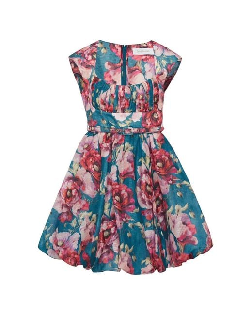 Zimmermann Blue Floral-Print Belted Mini Dress