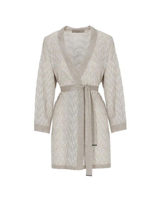 D.exterior White Metallic-Thread Belted Cardigan