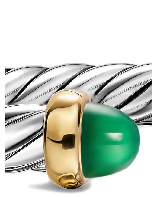 David Yurman Green Sterling/14K Cable Flex Onyx Bracelet