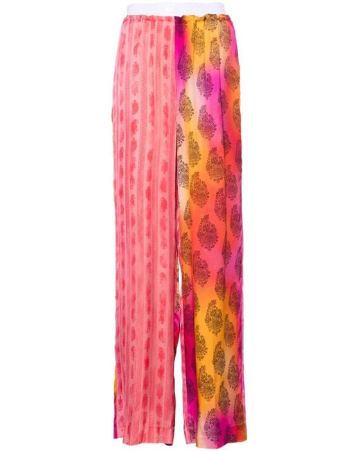 Sandro Red Ombré-floral Straight Trousers