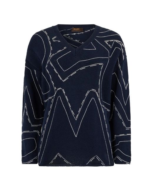 Moorer Blue Geometric Design V-Neck Sweater