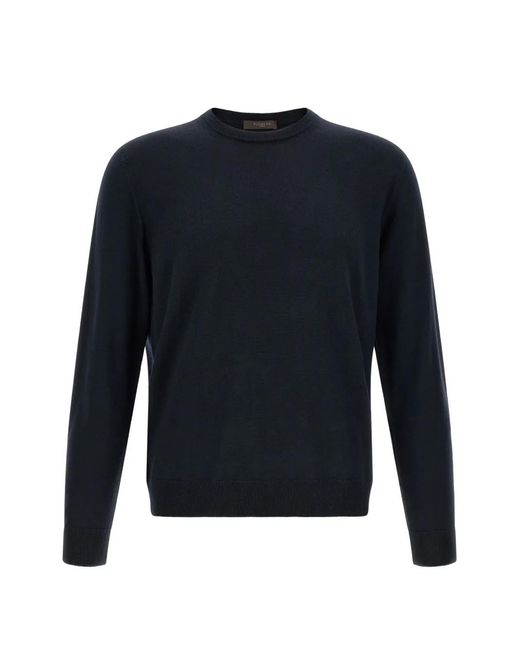 Zanone Blue Giro Ribbed-Trim Sweater for men