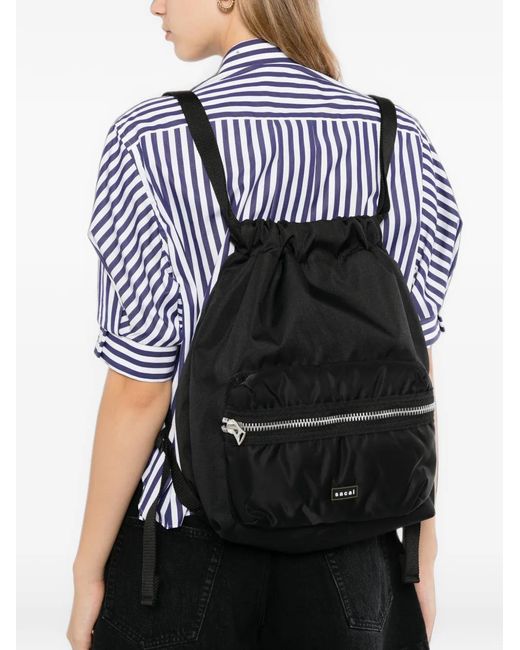Sacai Black Drawstring Zip-Pocket Backpack