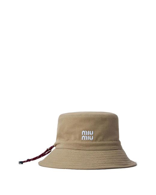 Miu Miu Natural Embroidered-Logo Bucket Hat