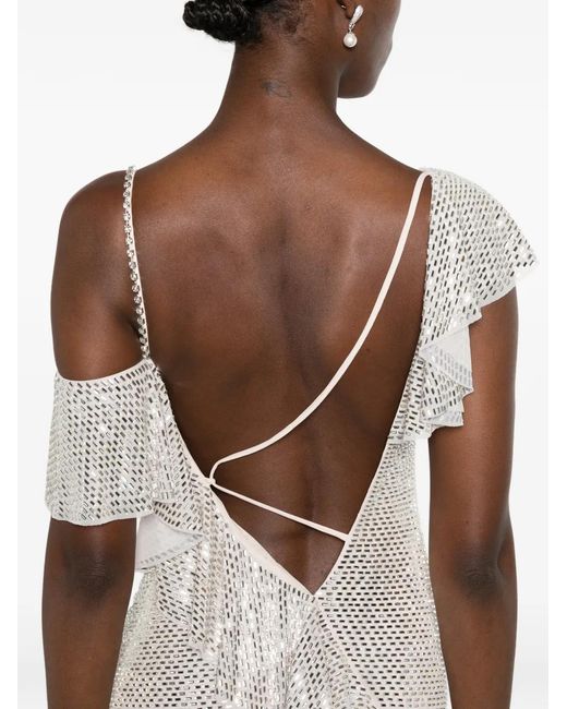 Self-Portrait White Sequin-Embellished Maxi Dress