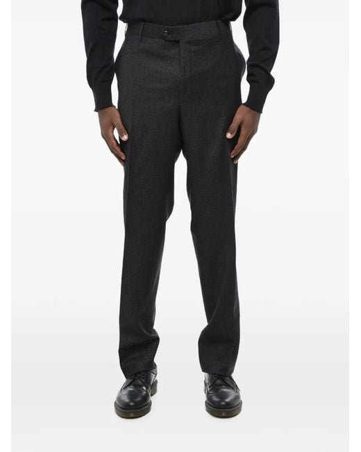 Corneliani Black Checked Flat-Front Trousers for men