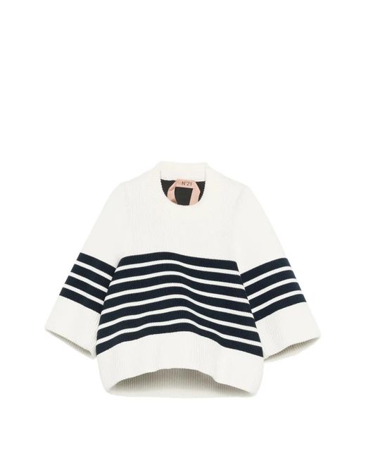 N°21 White Striped-Pattern Sweater