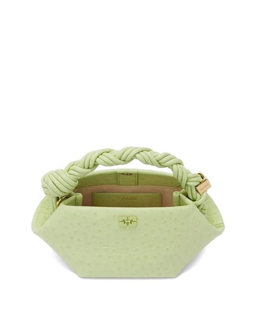 Ganni Green Mini Sac À Main Bou À Effet D'Autruche