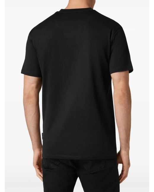 Philipp Plein Black Logo-Print V-Neck T-Shirt for men