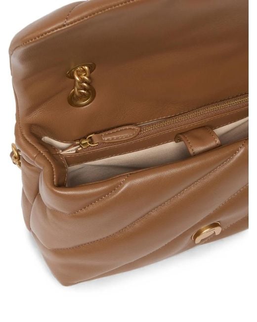Pinko Brown Love Birds Quilted Shoulder Bag