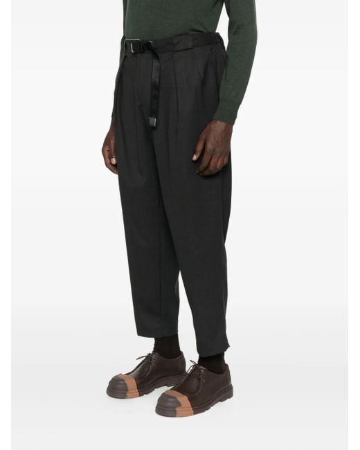 White Sand Black Pleated Drawstring Trousers for men