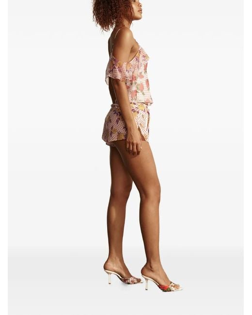 Donde Esteban White Floral-Print Cotton Shorts