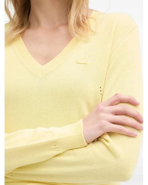 Lacoste Yellow Logo-Patch V-Neck Sweater