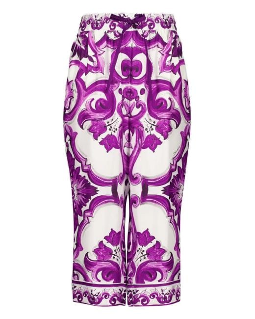 Dolce & Gabbana Purple Majolica-Print Palazzo Pants