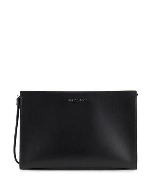 Orciani Black Leather Clutch Bag for men