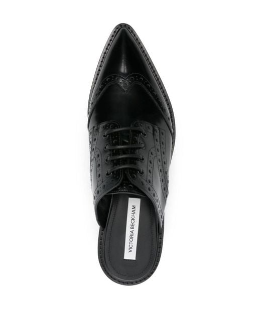 Victoria Beckham Black Pointed Leather Slippers