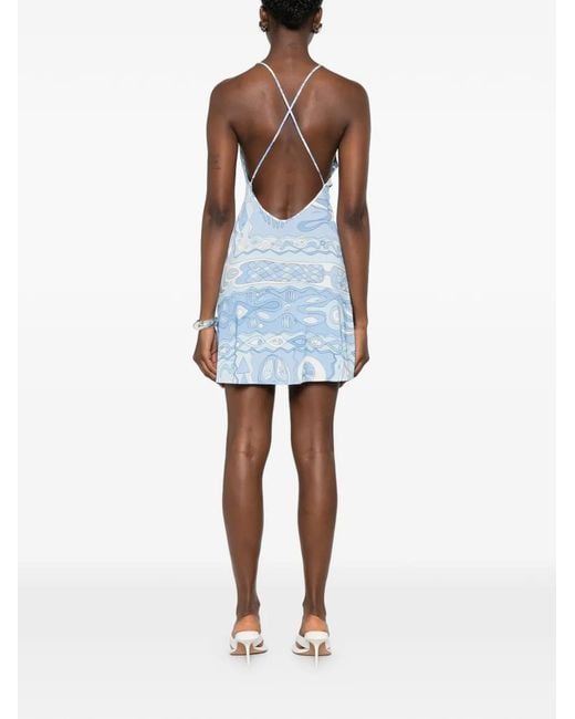 Emilio Pucci Blue Abstract-Print Cowl-Neck Dress