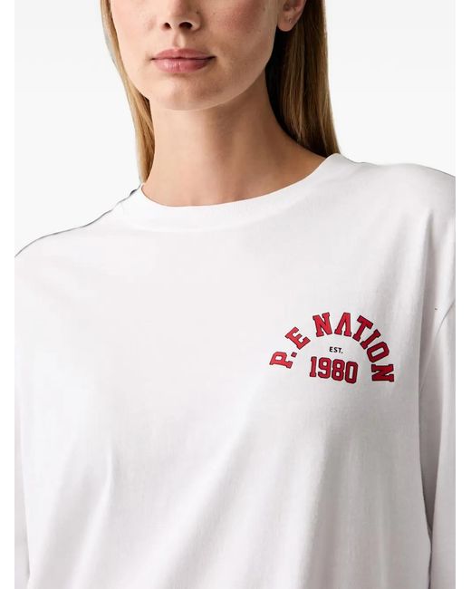 P.E Nation White Logo-Print Long-Sleeve T-Shirt