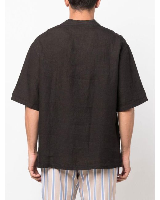 Chemise en lin à col v Costumein pour homme en coloris Black